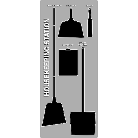 5S Housekeeping Shadow Board Broom Station Version 12 - Gray Board / Black Shadows  With Broom